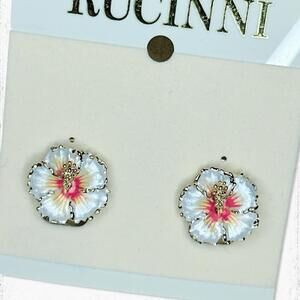 6038gc. Modern Enamel Flower Earrings